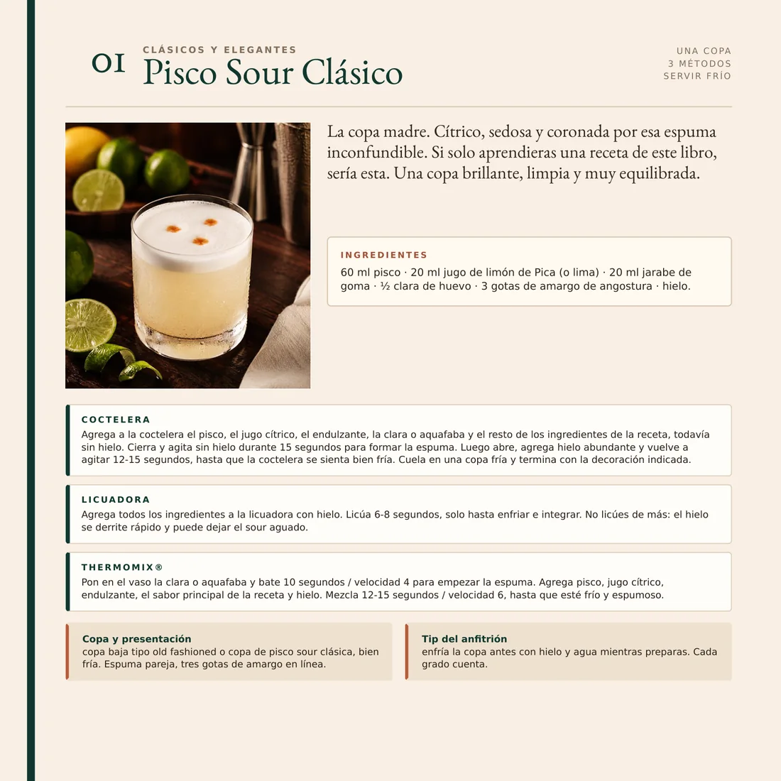 Receta 01: Pisco Sour Clásico, con foto, ingredientes y los tres métodos