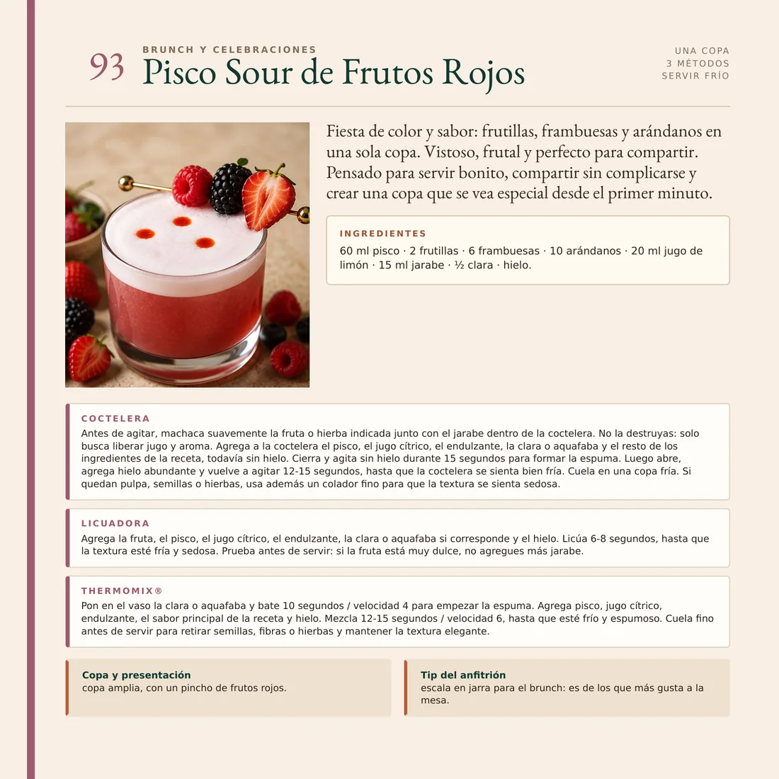 Receta 93: Pisco Sour de Frutos Rojos, con foto, ingredientes y los tres métodos