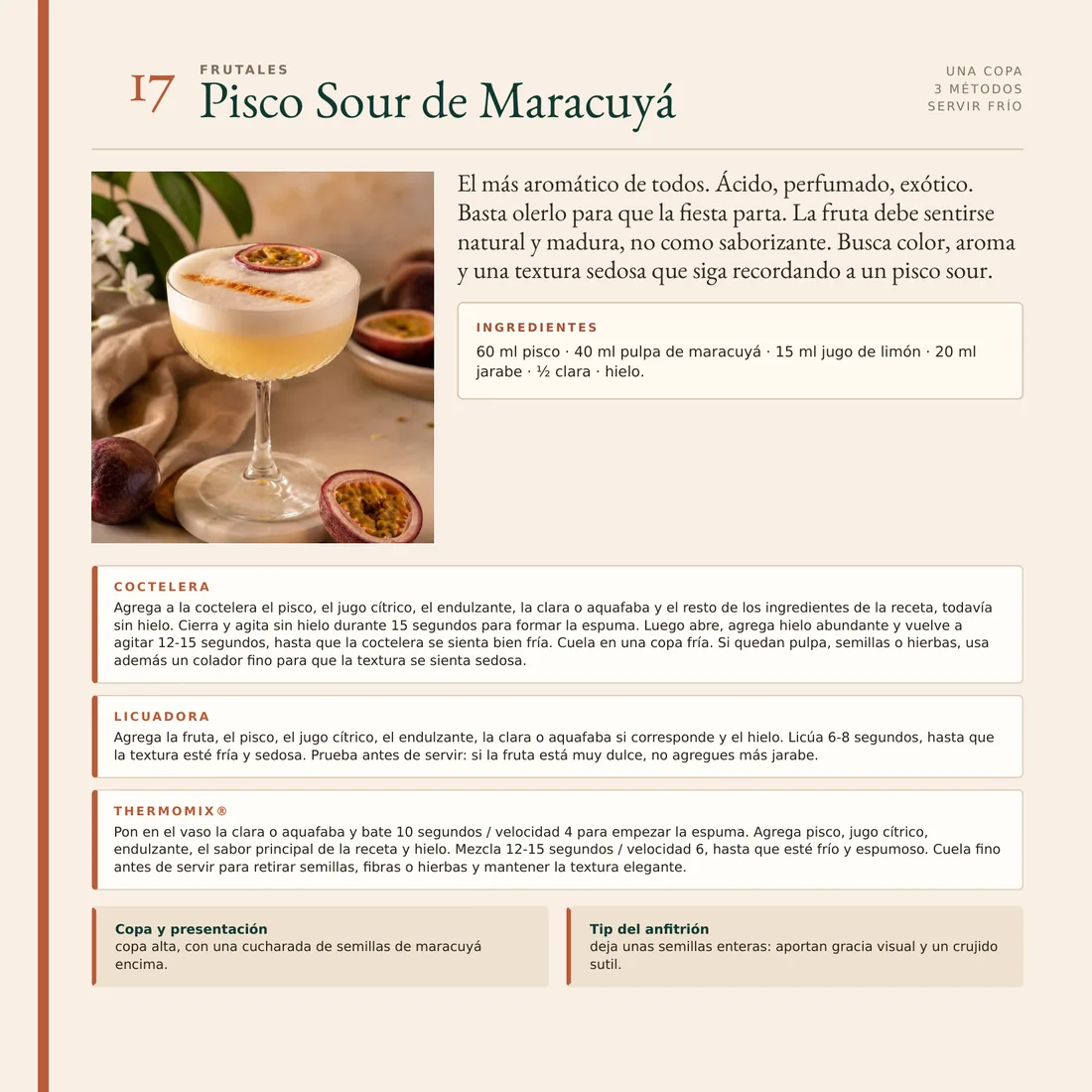 Receta 17: Pisco Sour de Maracuyá, con foto, ingredientes y los tres métodos